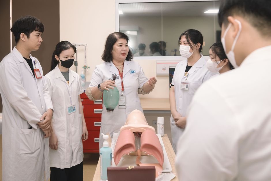 Nursing students in training at a hospital
